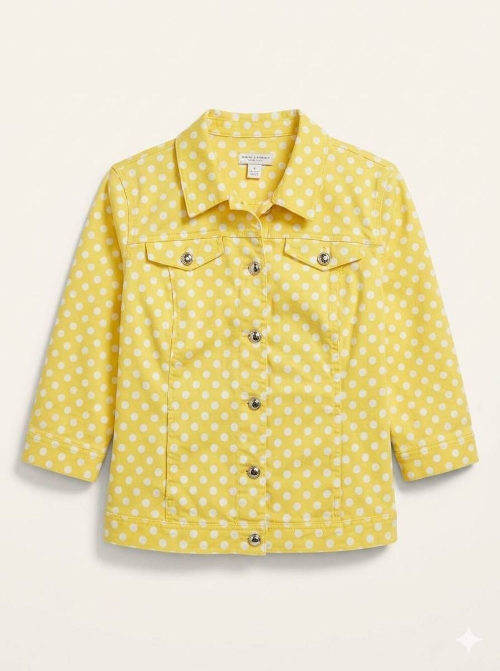 💛Christopher & Banks Yellow w/White Polka Dot Denim Jacket Petite Large